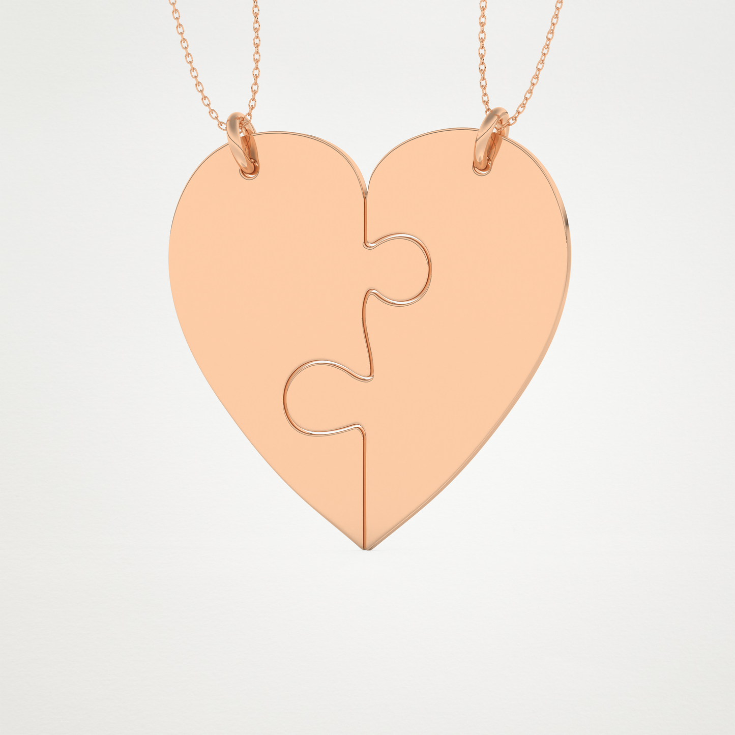 Custom Engraved Split Heart Puzzle Pendant Necklace – 14K/18K Gold & 925 Silver 19