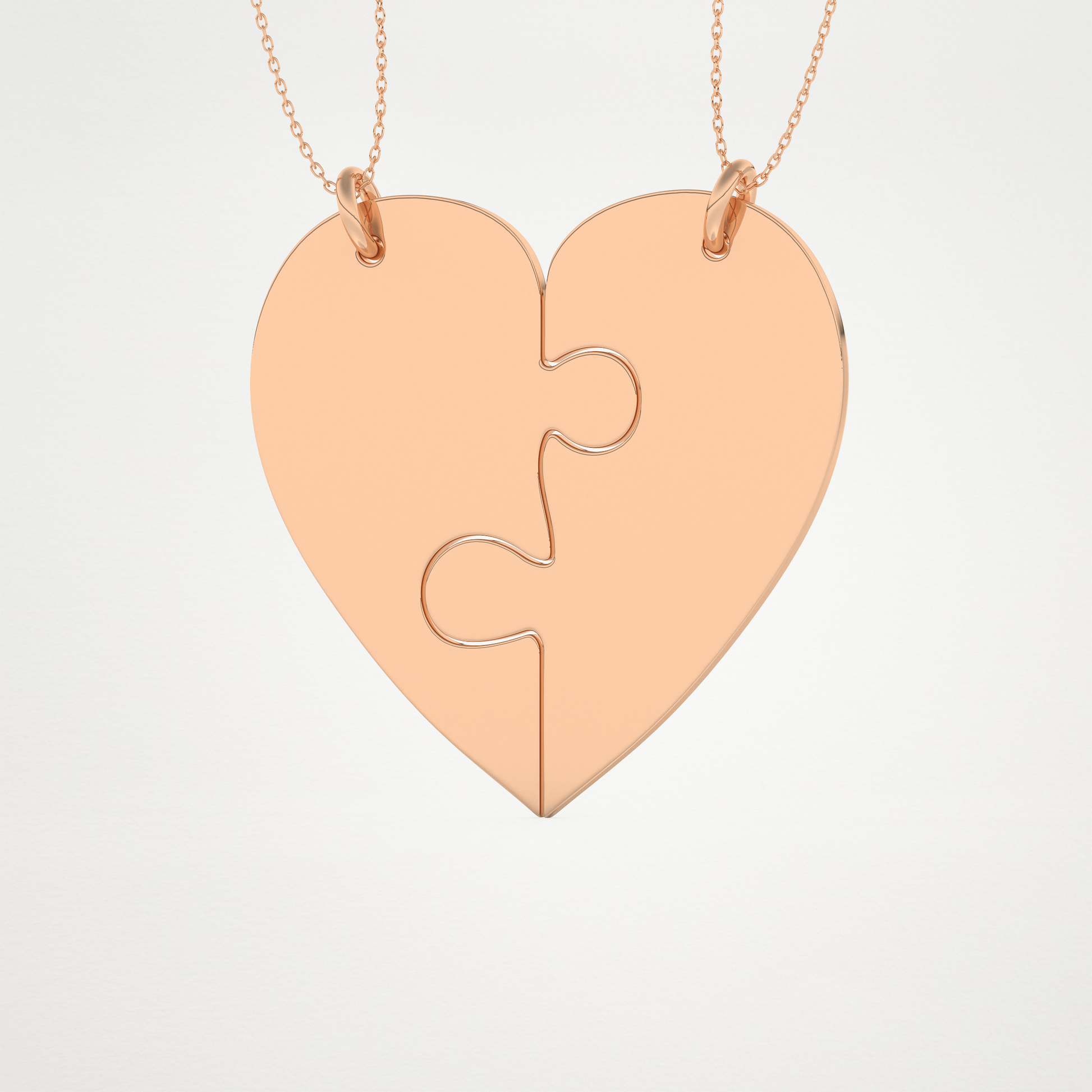 Custom Engraved Split Heart Puzzle Pendant Necklace – 14K/18K Gold & 925 Silver 19