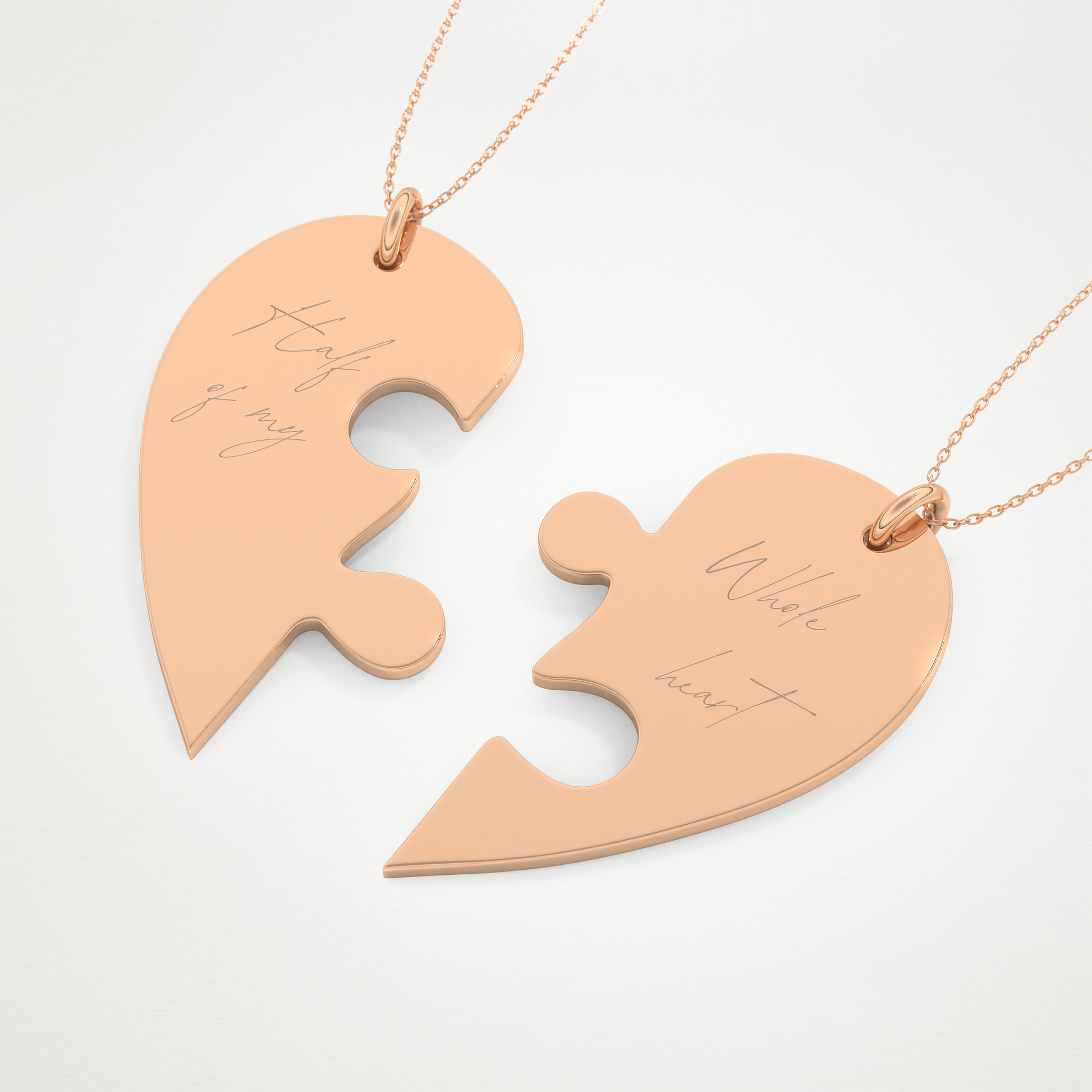 Custom Engraved Split Heart Puzzle Pendant Necklace – 14K/18K Gold & 925 Silver 20