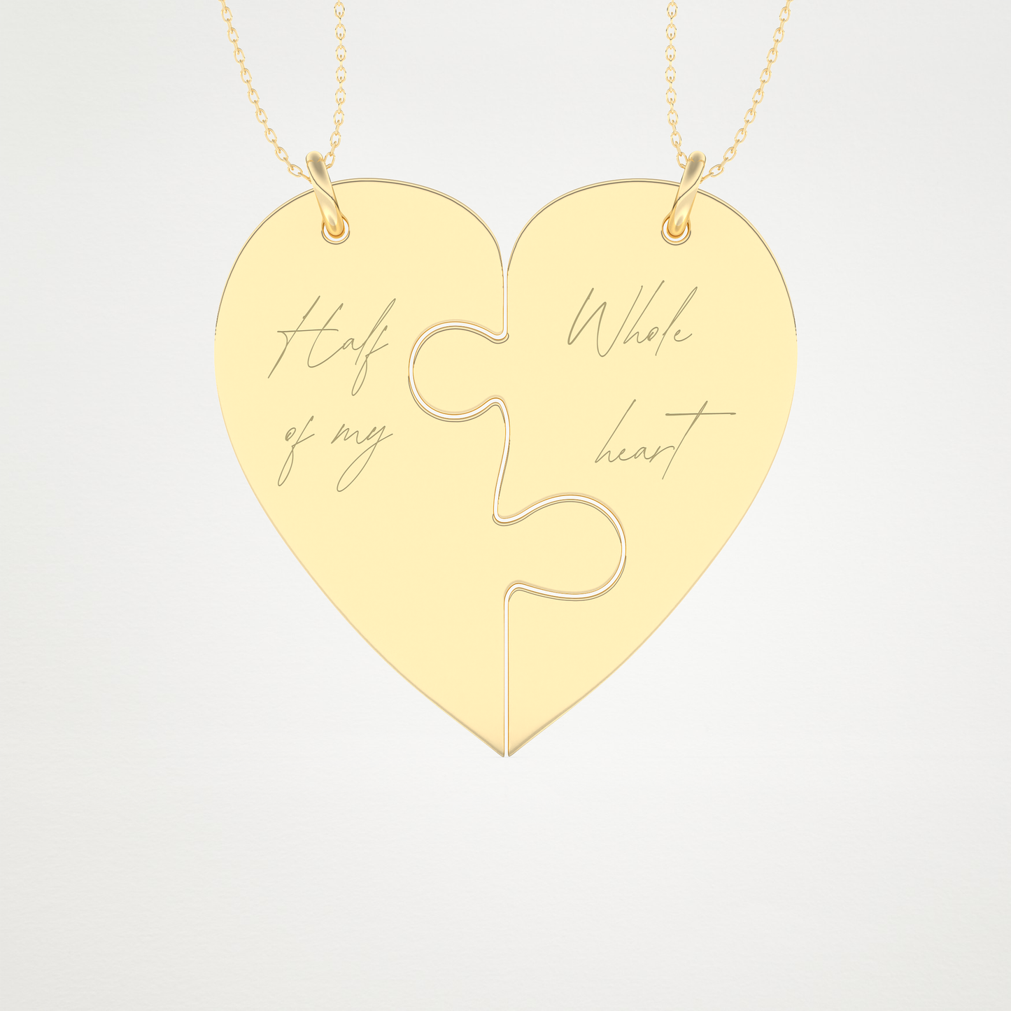 Custom Engraved Split Heart Puzzle Pendant Necklace – 14K/18K Gold & 925 Silver 7