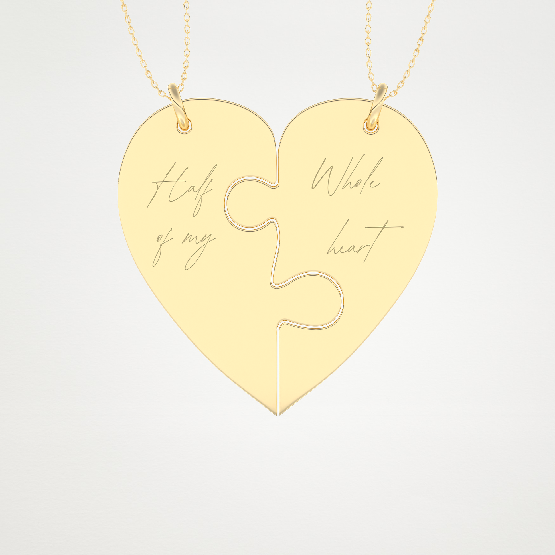 Custom Engraved Split Heart Puzzle Pendant Necklace – 14K/18K Gold & 925 Silver 7