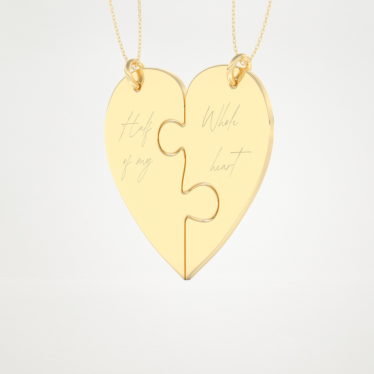 Custom Engraved Split Heart Puzzle Pendant Necklace – 14K/18K Gold & 925 Silver 8