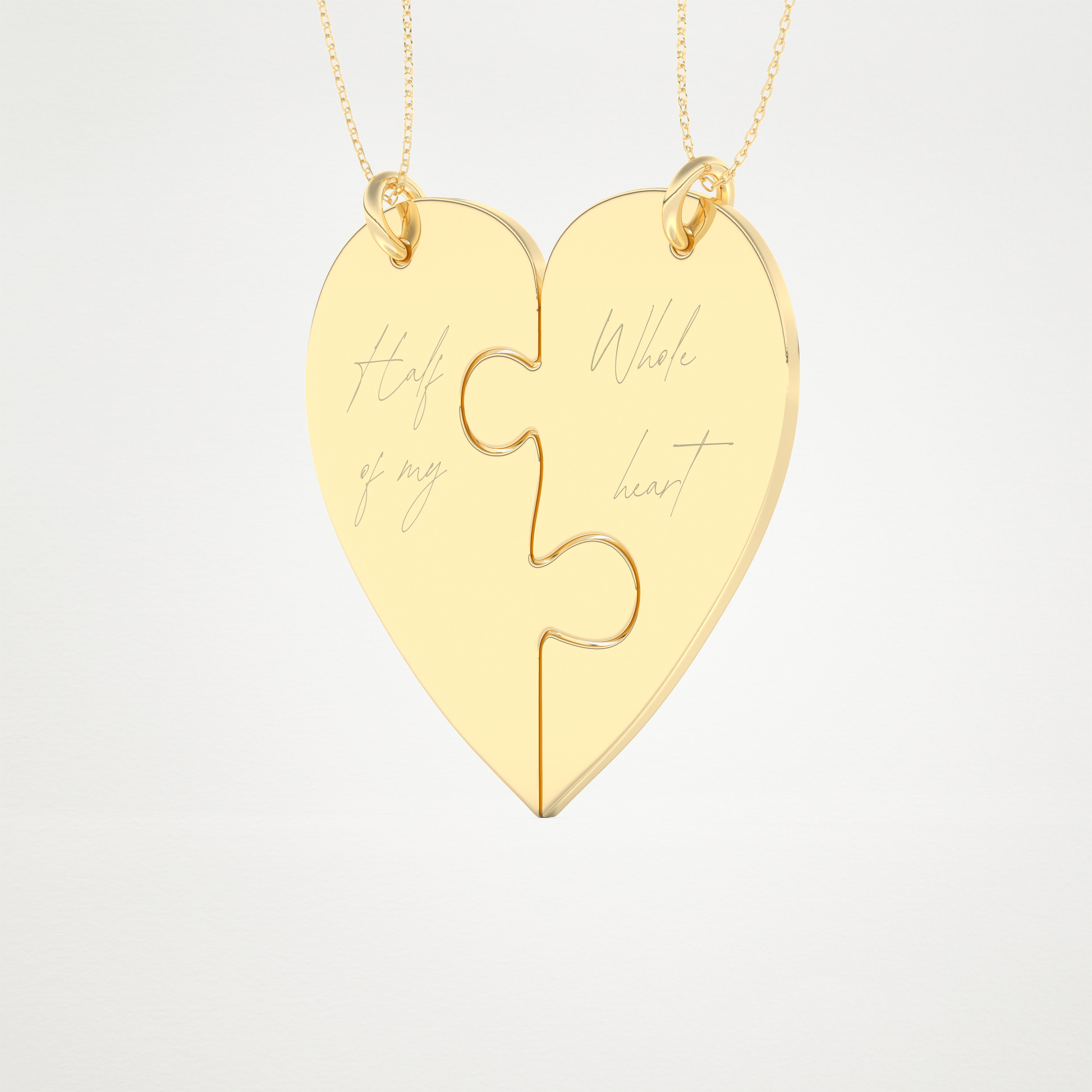 Custom Engraved Split Heart Puzzle Pendant Necklace – 14K/18K Gold & 925 Silver 8