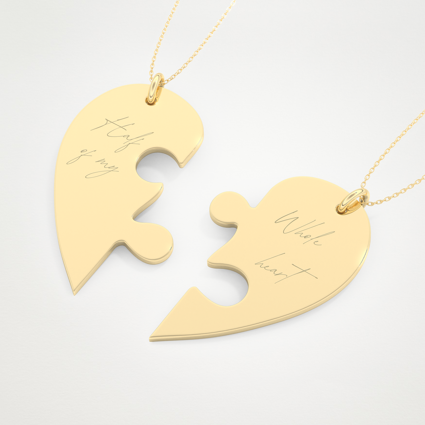 Custom Engraved Split Heart Puzzle Pendant Necklace – 14K/18K Gold & 925 Silver 10
