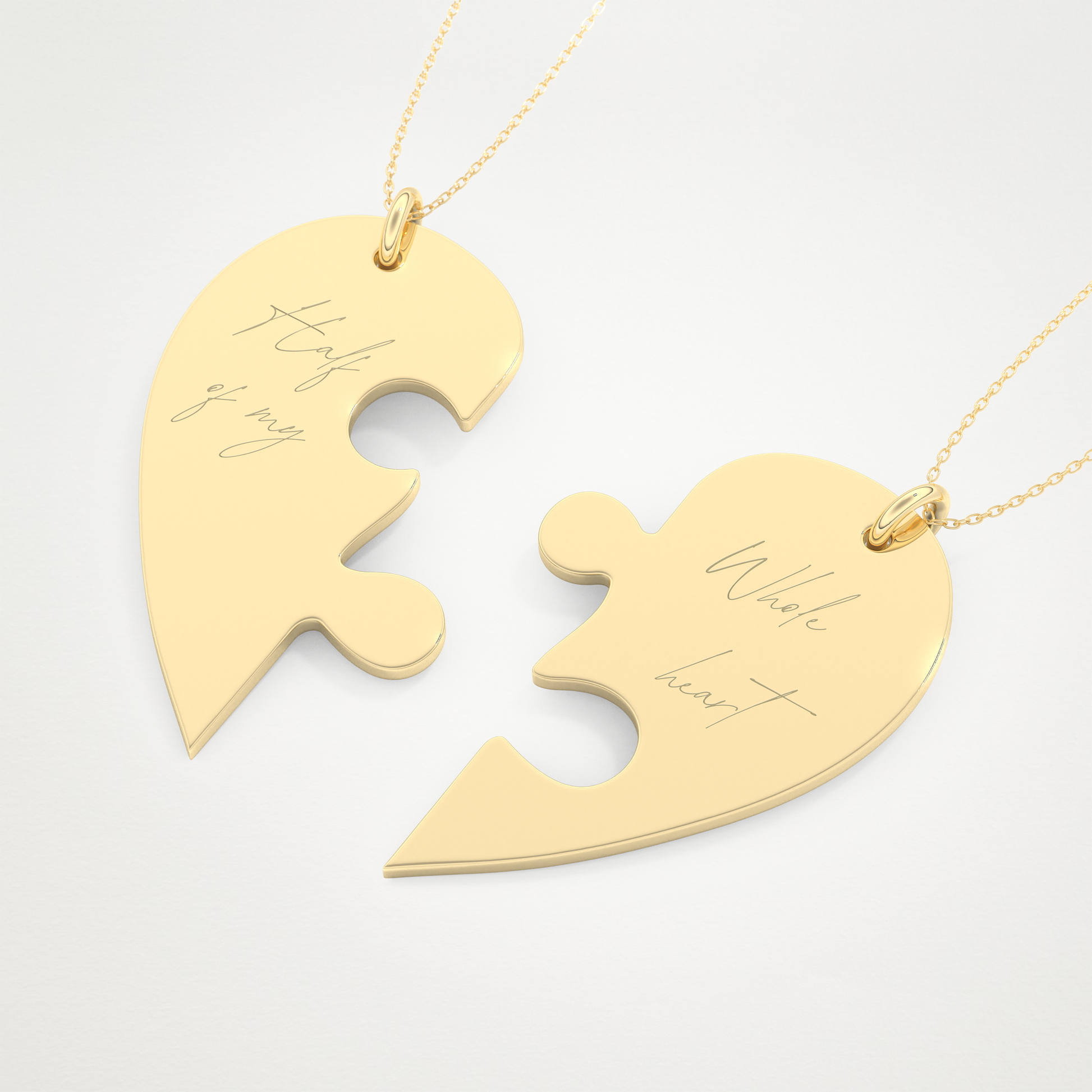 Custom Engraved Split Heart Puzzle Pendant Necklace – 14K/18K Gold & 925 Silver 10