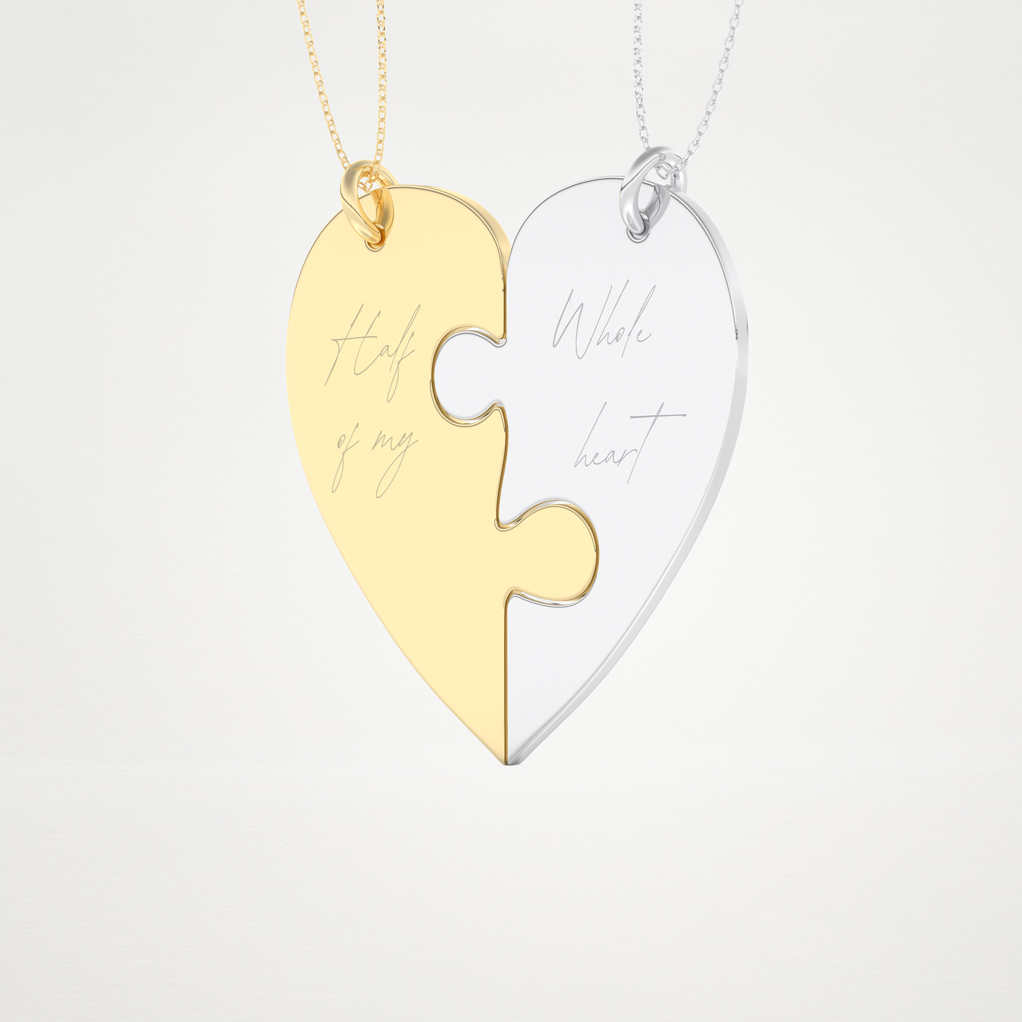 Custom Engraved Split Heart Puzzle Pendant Necklace – 14K/18K Gold & 925 Silver 13