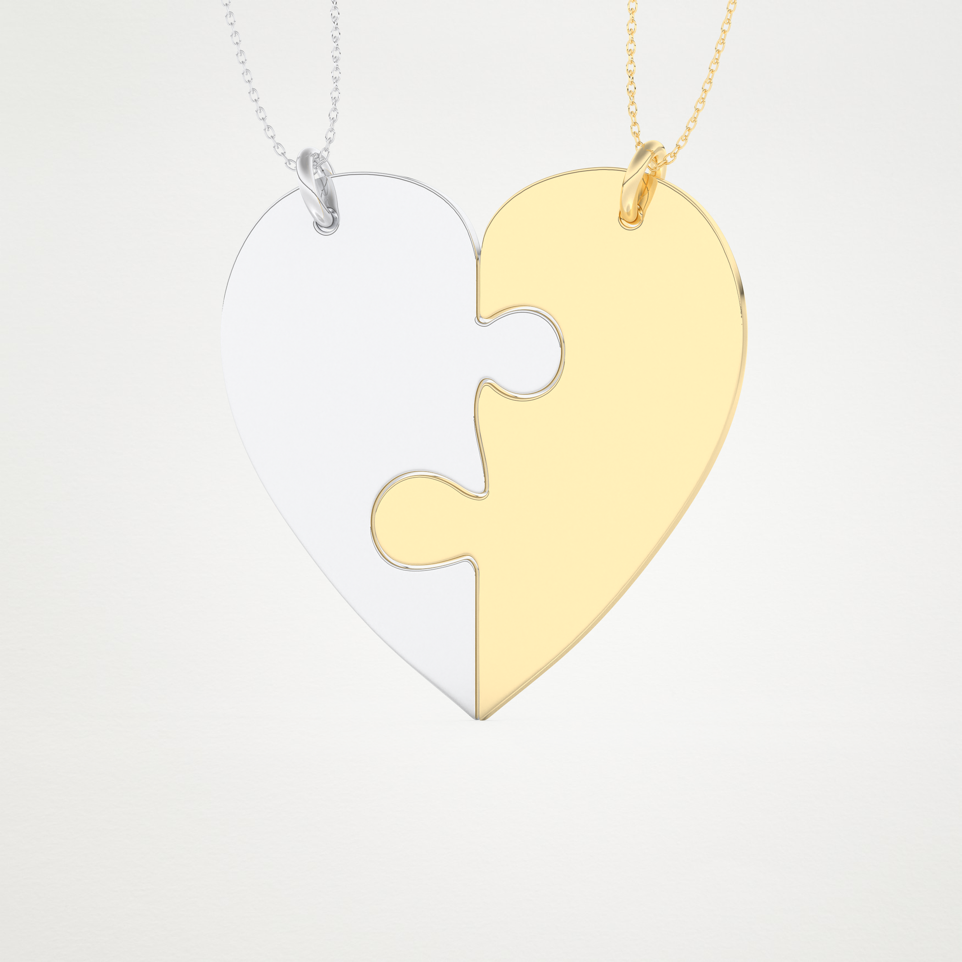 Custom Engraved Split Heart Puzzle Pendant Necklace – 14K/18K Gold & 925 Silver 15