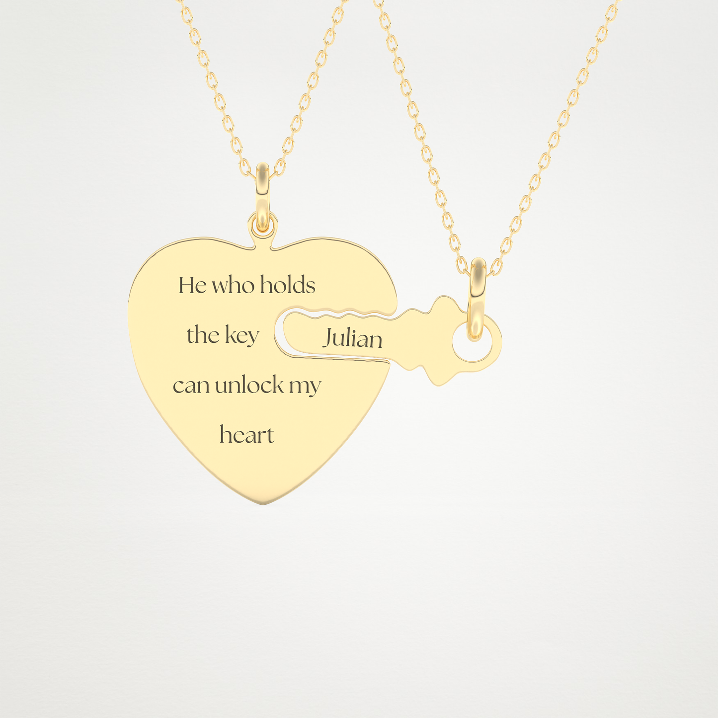 Custom Heart and Key Matching Necklace Set – 14K/18K Gold & 925 Silver 6