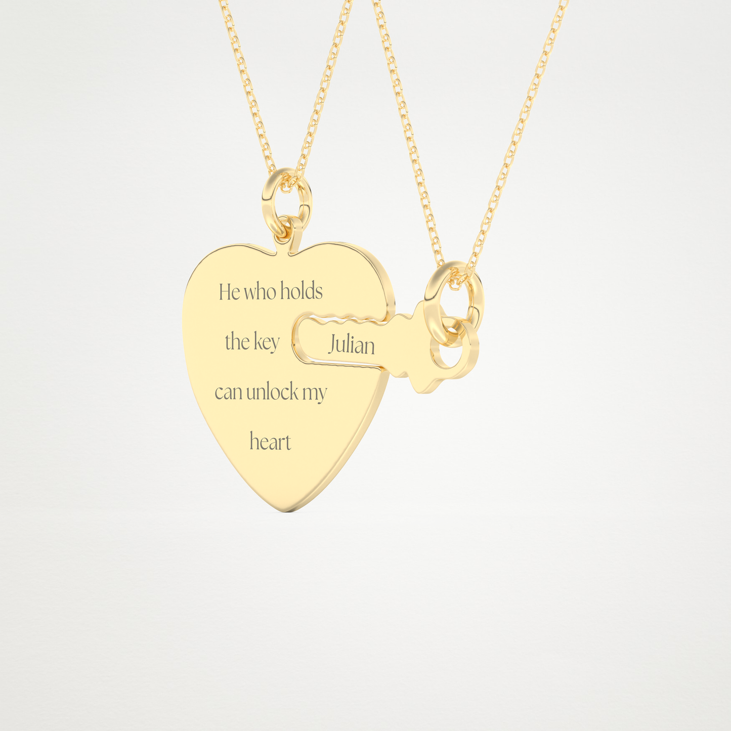 Custom Heart and Key Matching Necklace Set – 14K/18K Gold & 925 Silver 7