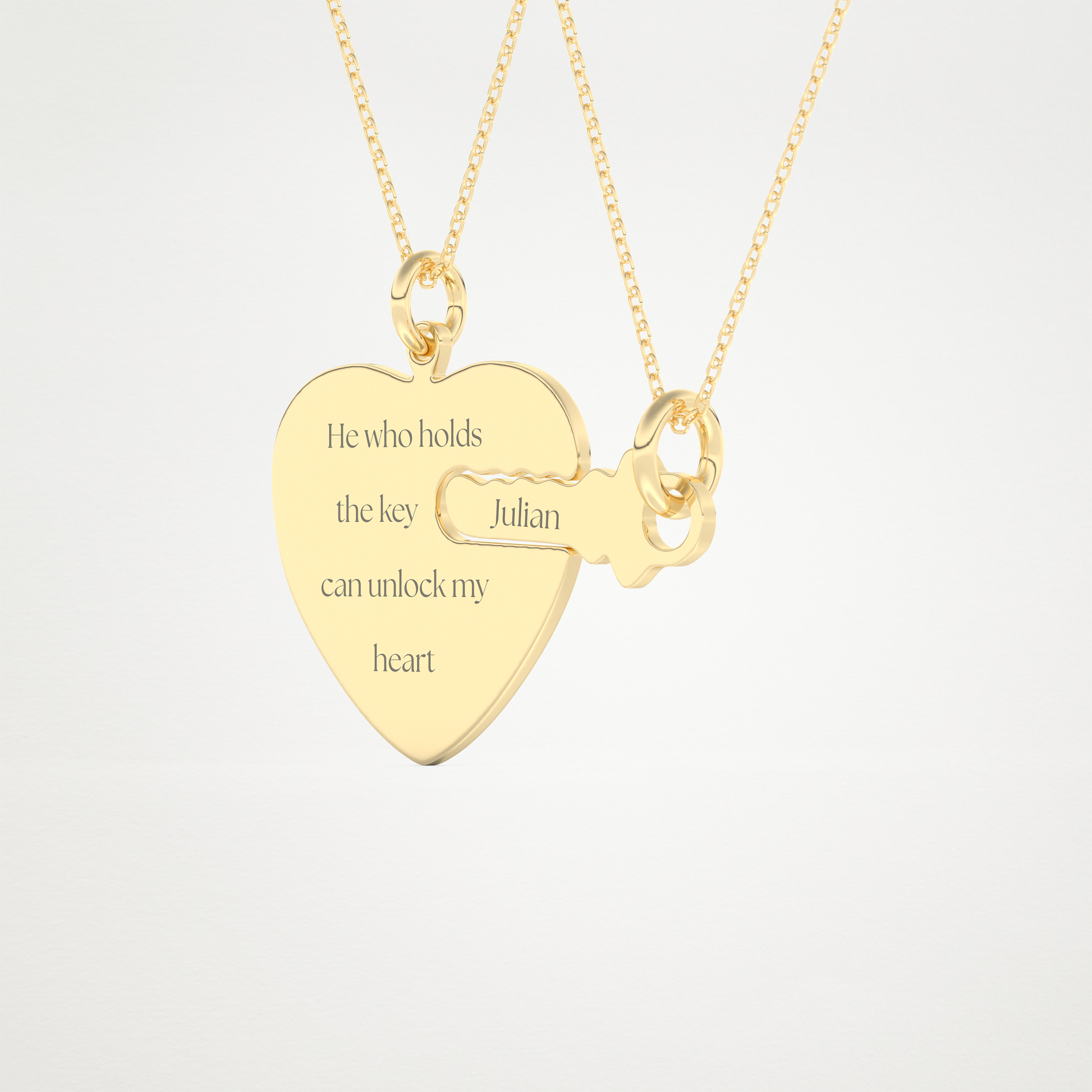 Custom Heart and Key Matching Necklace Set – 14K/18K Gold & 925 Silver 7
