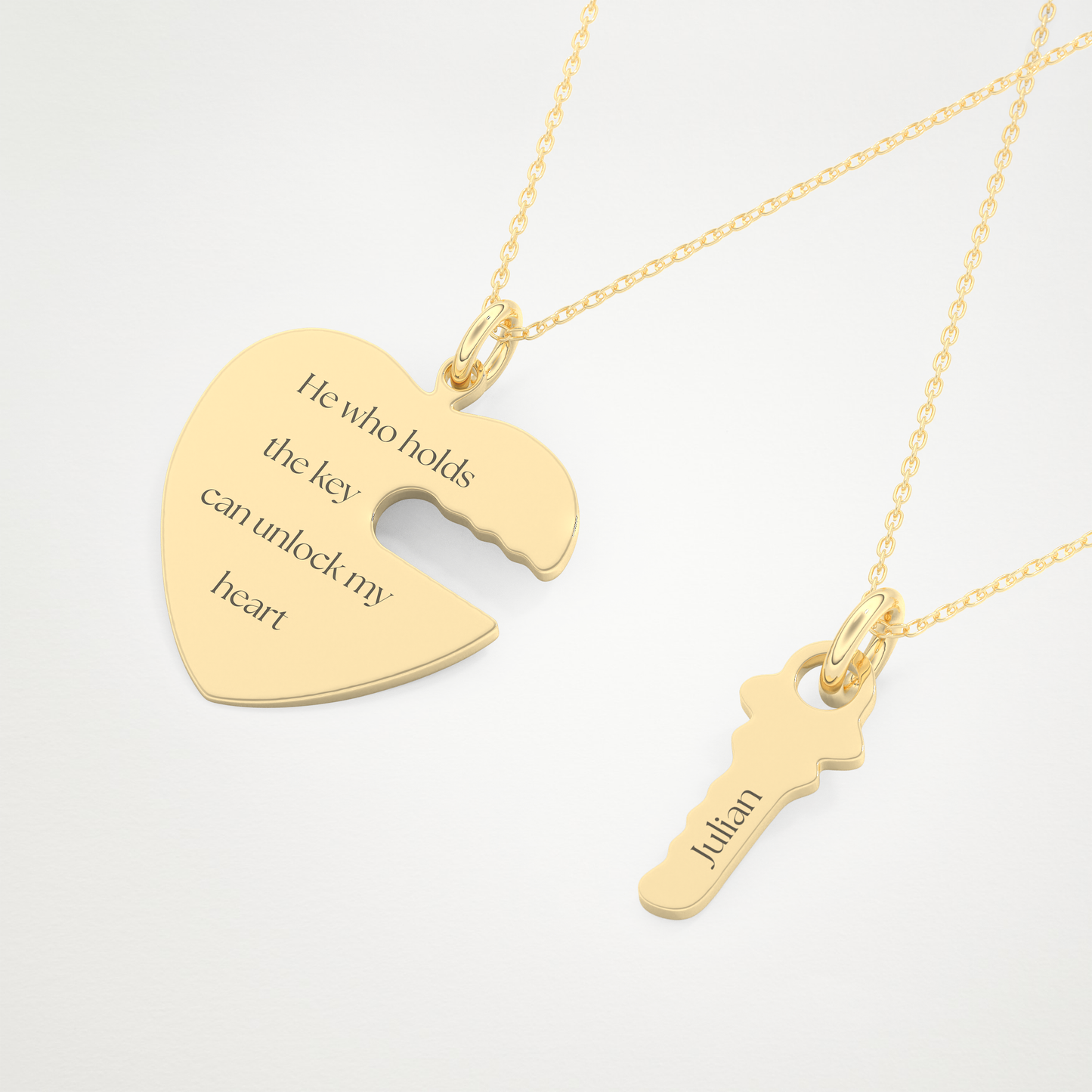 Custom Heart and Key Matching Necklace Set – 14K/18K Gold & 925 Silver 10