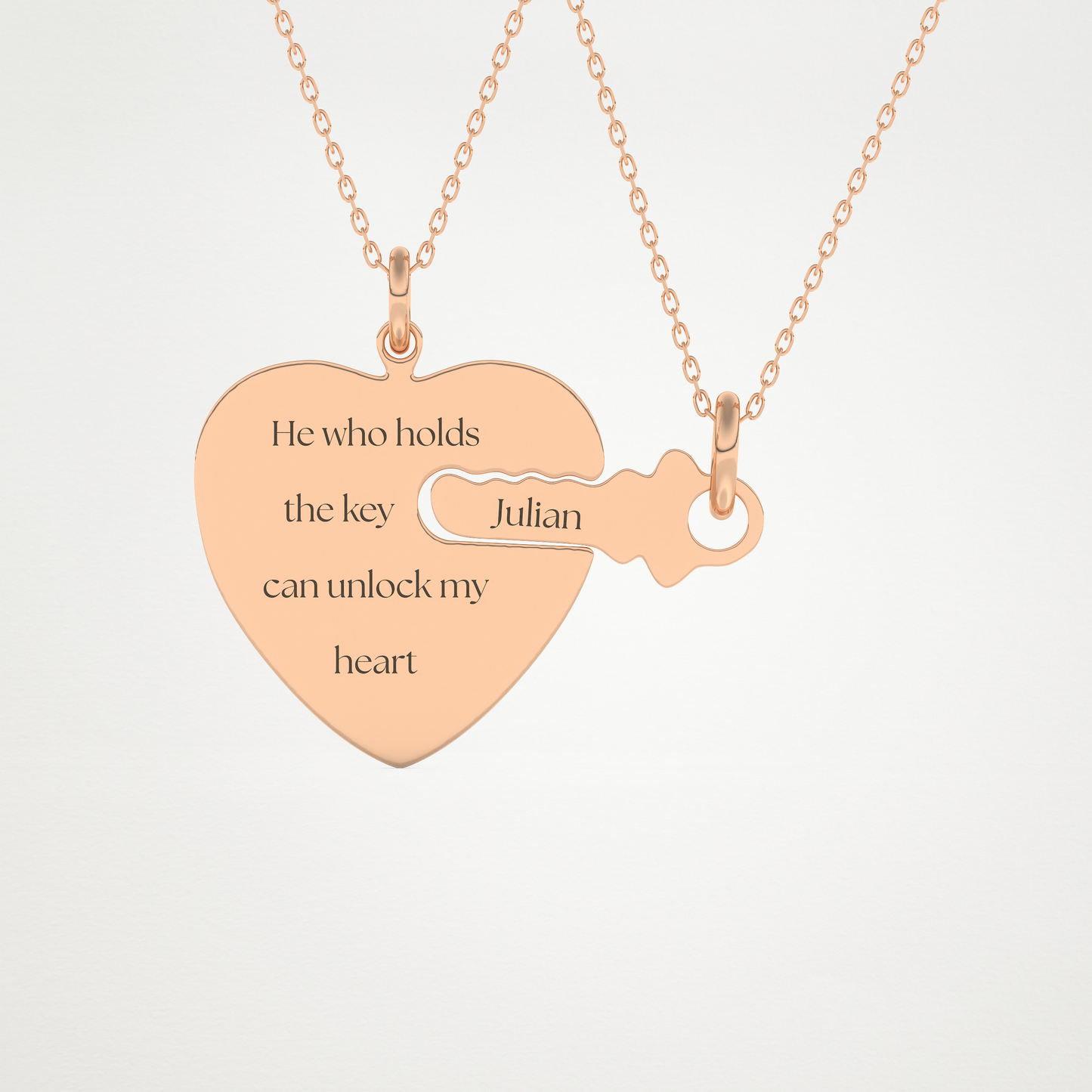 Custom Heart and Key Matching Necklace Set – 14K/18K Gold & 925 Silver 11