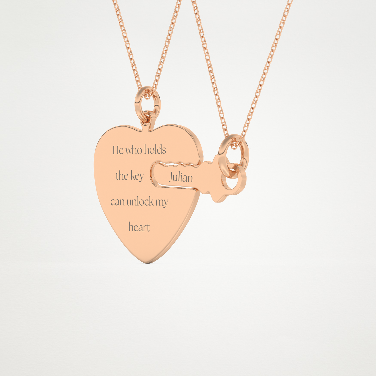 Custom Heart and Key Matching Necklace Set – 14K/18K Gold & 925 Silver 12