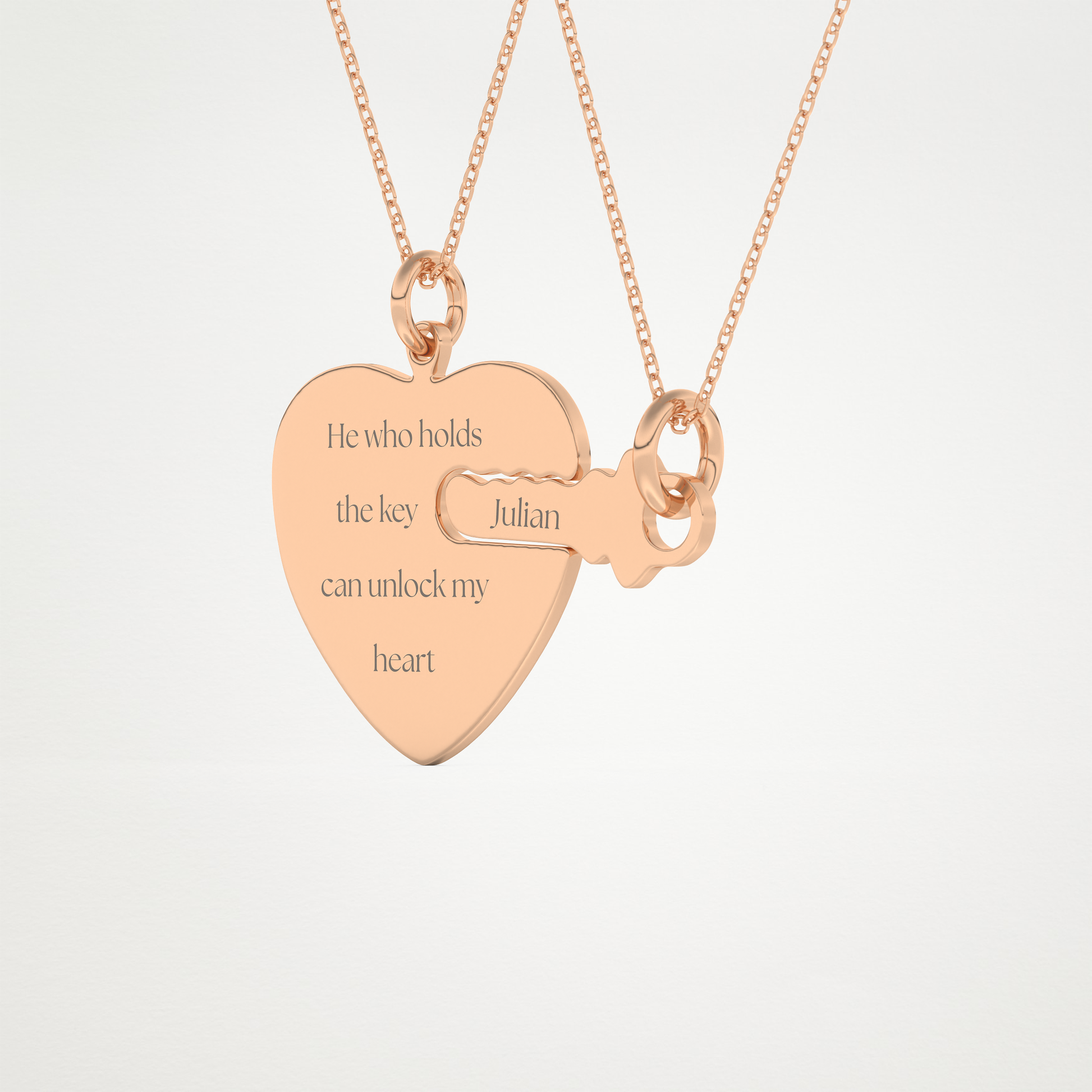 Custom Heart and Key Matching Necklace Set – 14K/18K Gold & 925 Silver 12