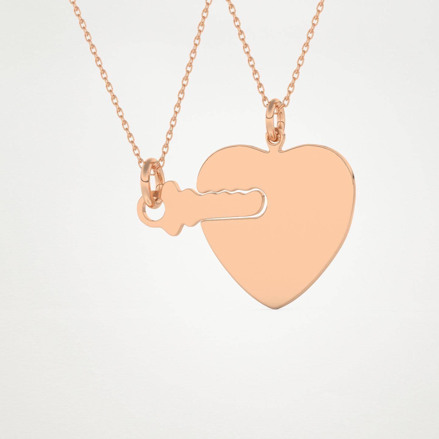 Custom Heart and Key Matching Necklace Set – 14K/18K Gold & 925 Silver 14