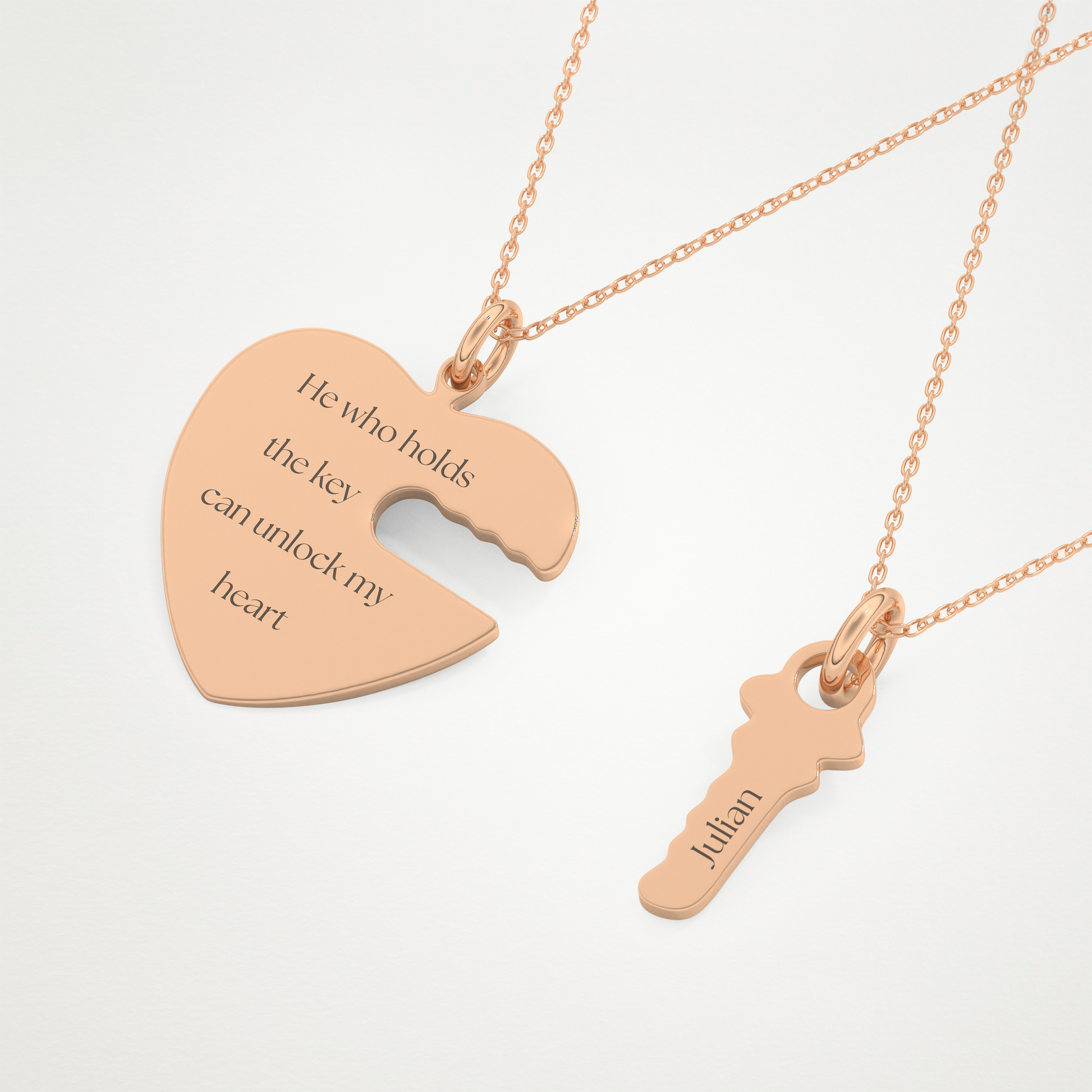 Custom Heart and Key Matching Necklace Set – 14K/18K Gold & 925 Silver 15