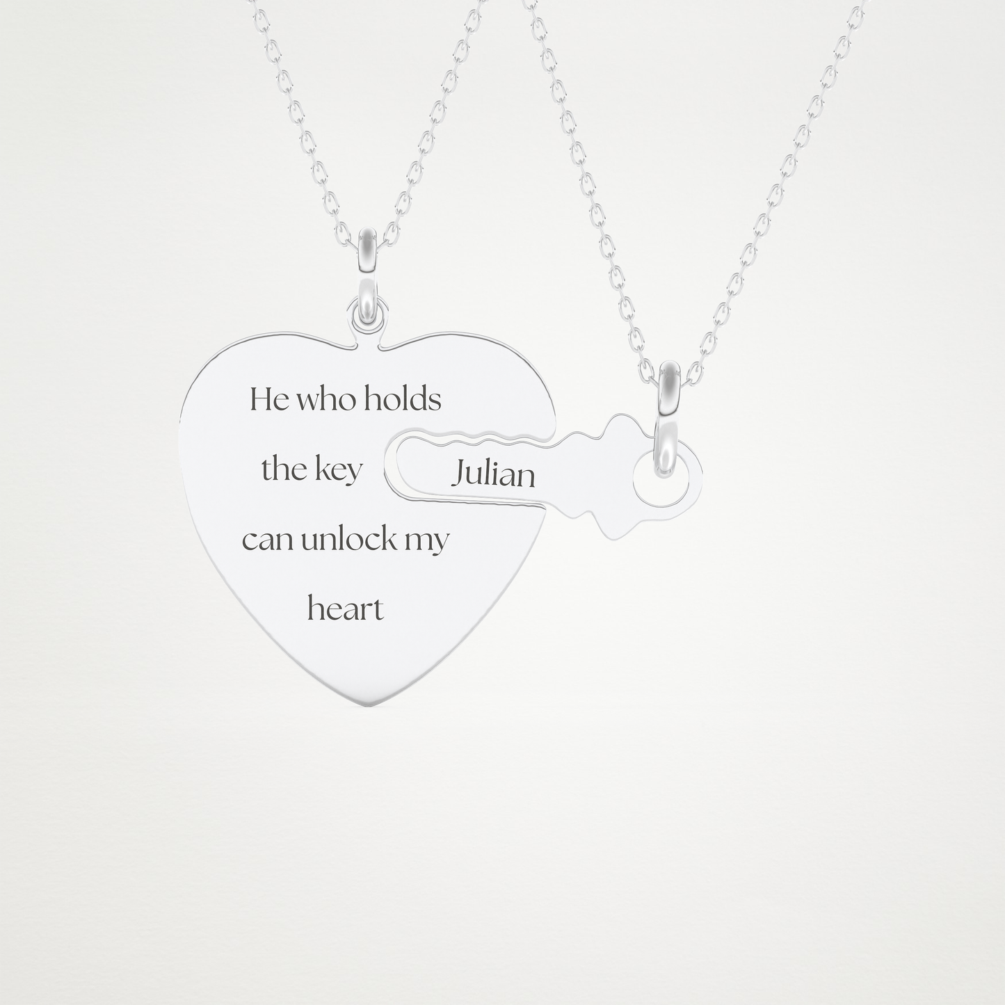 Custom Heart and Key Matching Necklace Set – 14K/18K Gold & 925 Silver 1