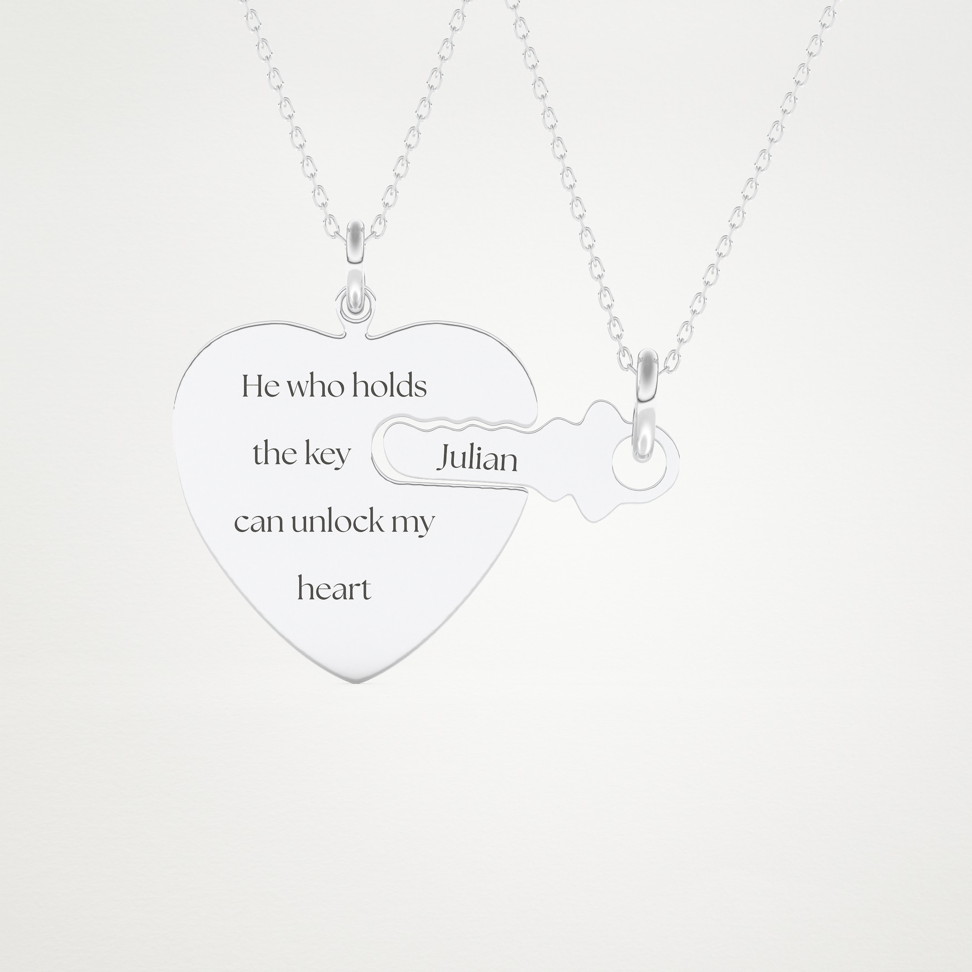 Custom Heart and Key Matching Necklace Set – 14K/18K Gold & 925 Silver 1