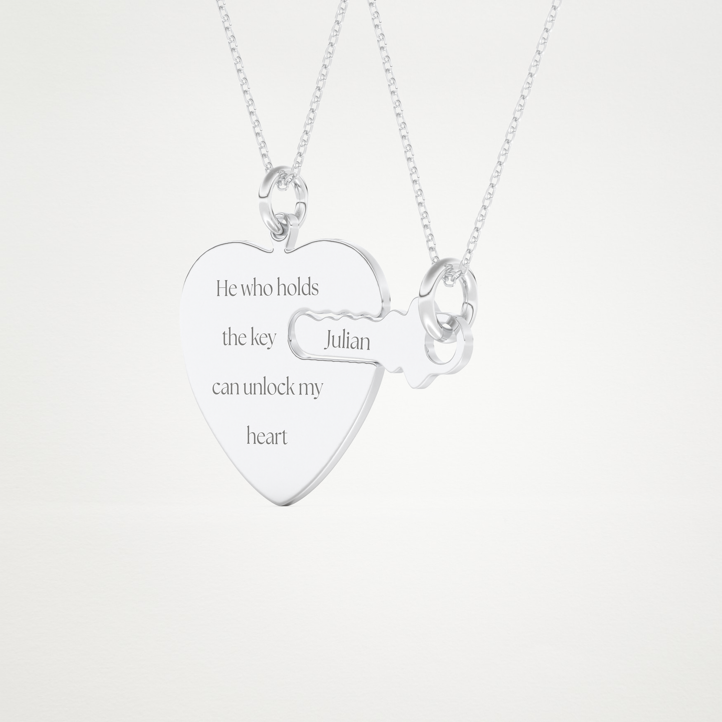 Custom Heart and Key Matching Necklace Set – 14K/18K Gold & 925 Silver 2