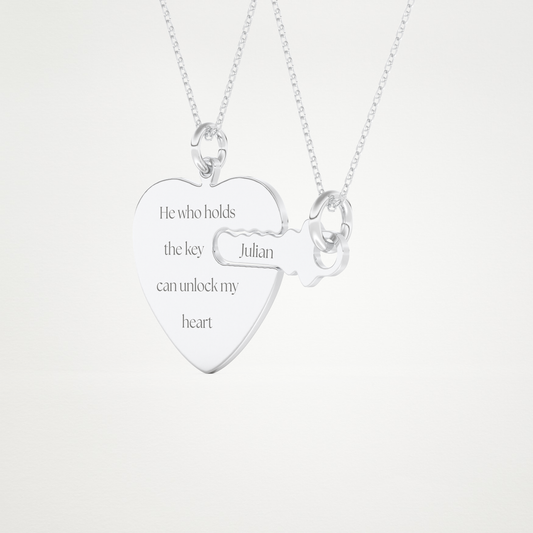 Custom Heart and Key Matching Necklace Set – 14K/18K Gold & 925 Silver 2