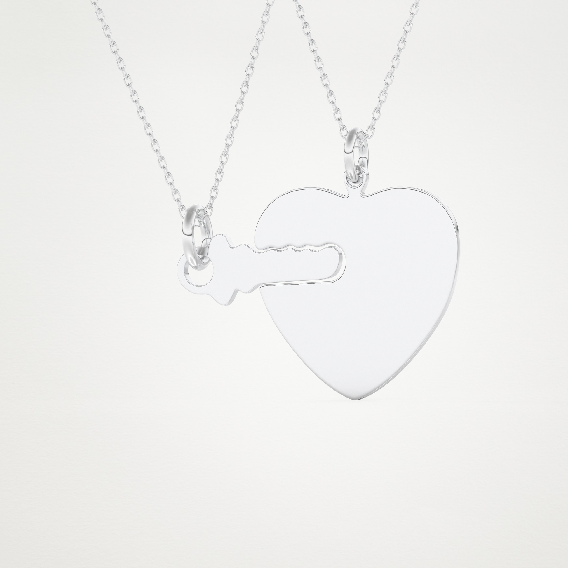 Custom Heart and Key Matching Necklace Set – 14K/18K Gold & 925 Silver 4