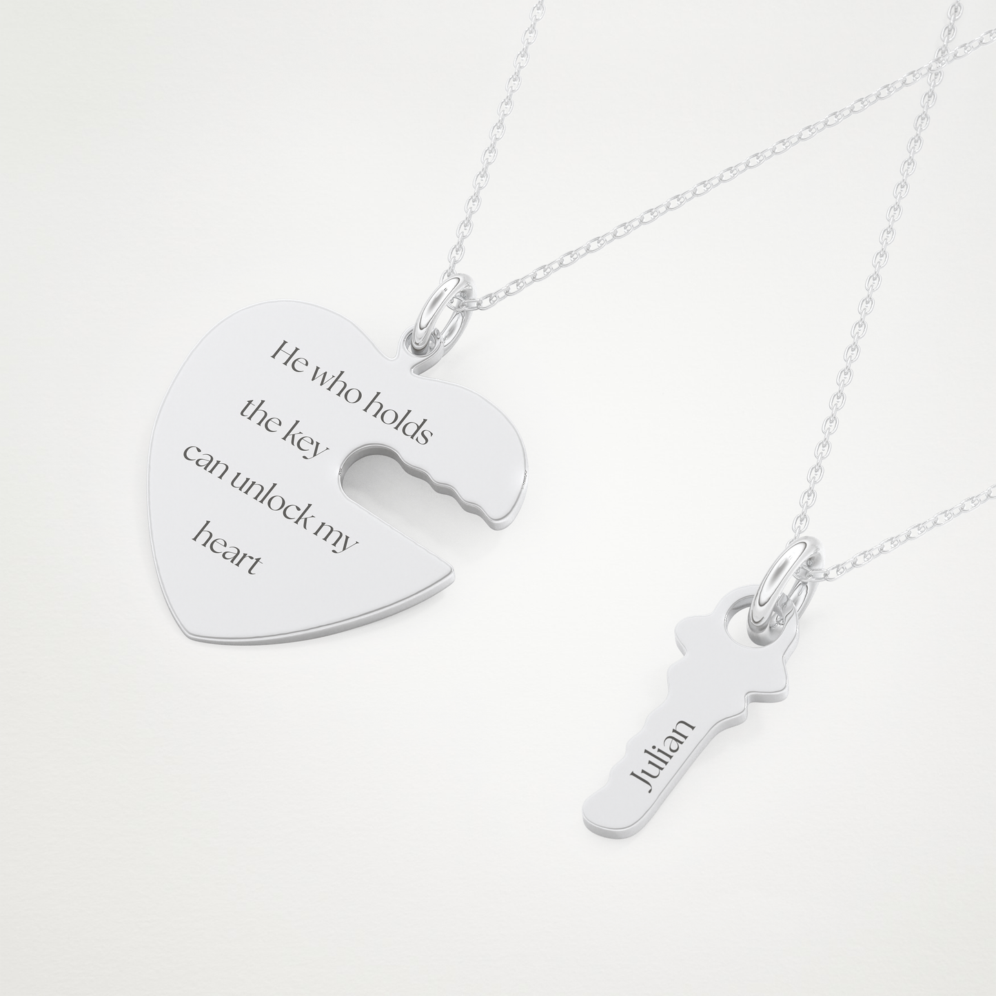 Custom Heart and Key Matching Necklace Set – 14K/18K Gold & 925 Silver 5