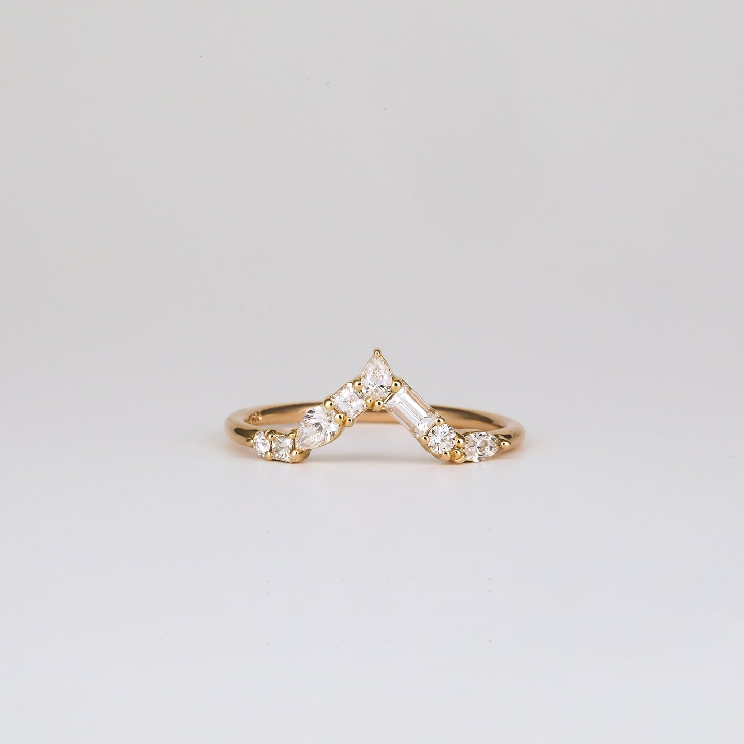 0.50 TCW Round, Pear, Marquise, Princess & Baguette Shaped Curved Moissanite Wedding Band