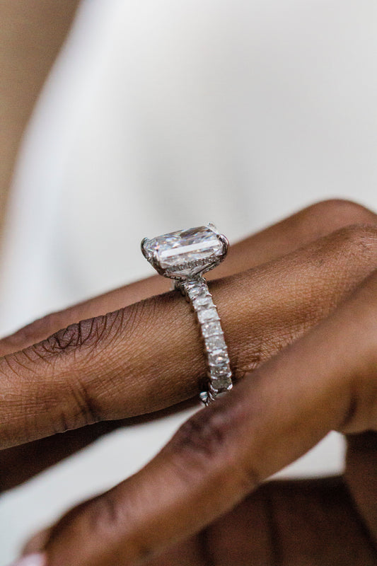 2.9 Carats Emerald Pave Styled Moissanite Engagement Ring