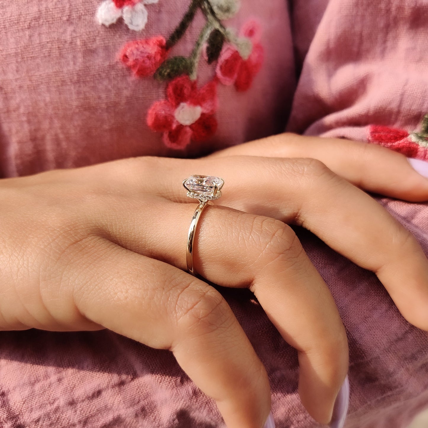 Engagement Ring Hidden Halo With Cushion cut