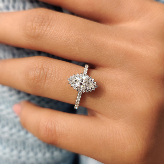 Marquise Halo Engagement Ring In Pave Band