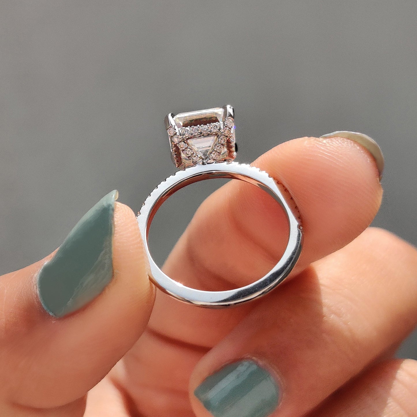 Hidden Halo Asscher Cut Moissanite Ring