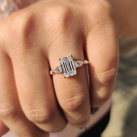 Five Stone Engagement Ring - Emerald, Round And Pear Diamond