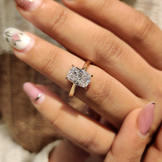 Elongated Cushion Cut Diamond Engagement Ring