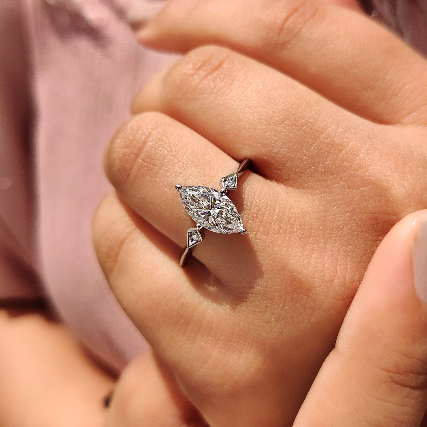 Three Stone Marquise Diamond Engagement Ring