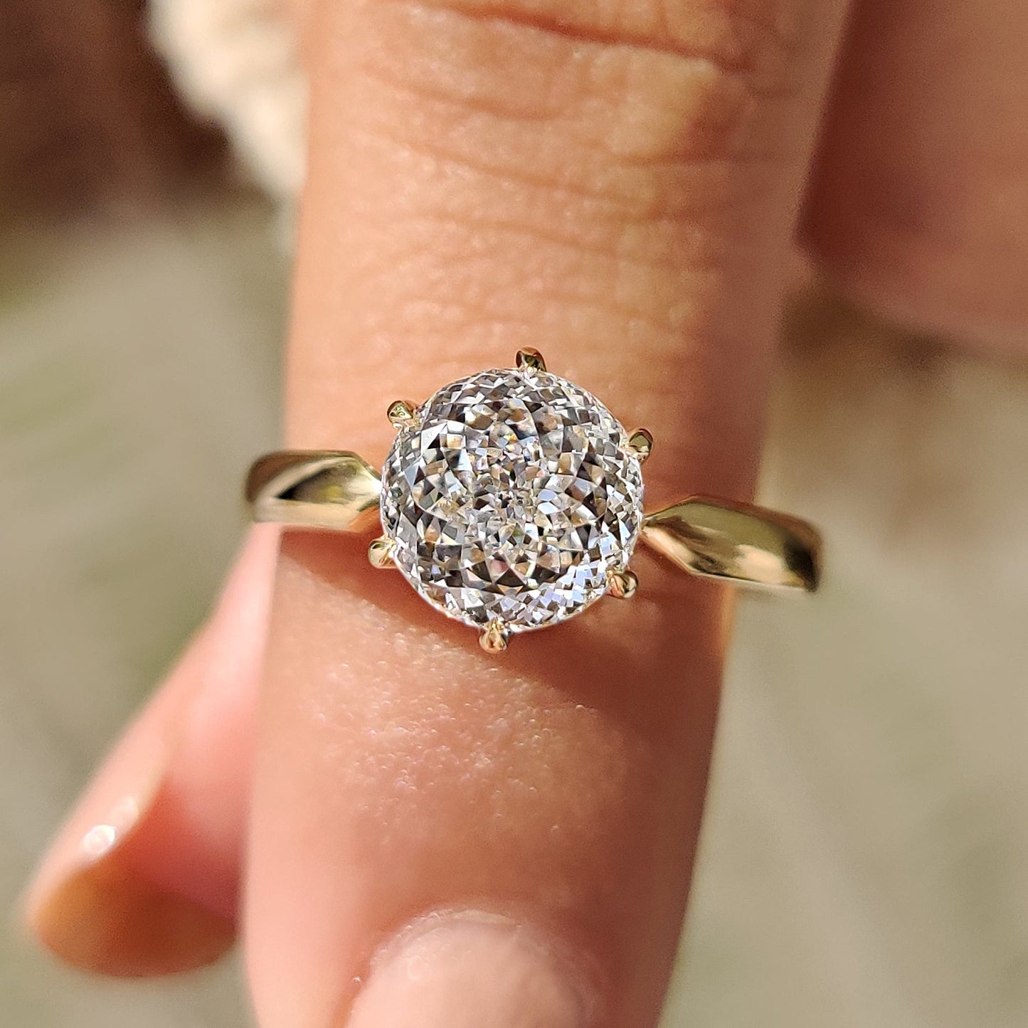 Portuguese Cut Diamond Ring With Tulip Setting