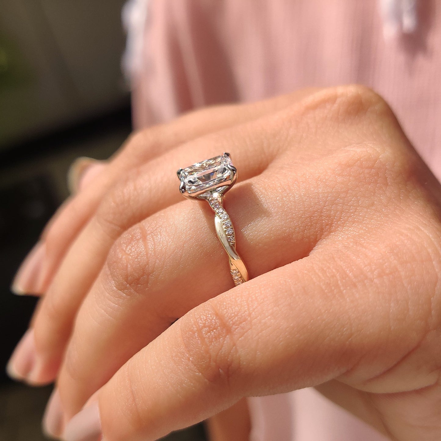 Radiant Cut Engagement Ring In Twisted Shank Set