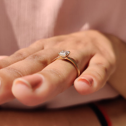 Emerald Cut Solitaire Ring In Yellow Gold With Basket Design