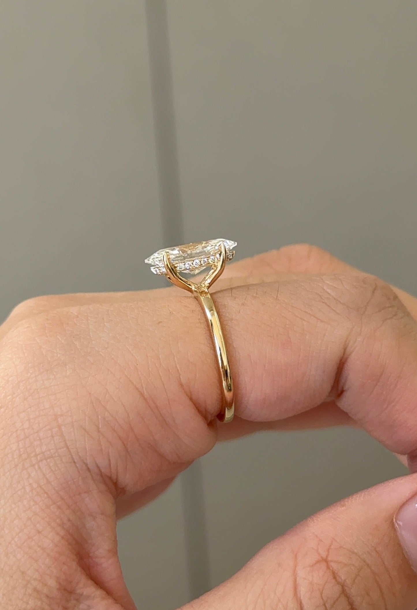 Marquise Shaped Three Stone Lab Grown Diamond Engagement Ring