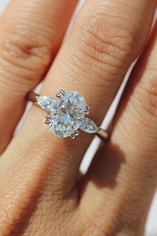 Marquise Shaped Three Stone Lab Grown Diamond Engagement Ring