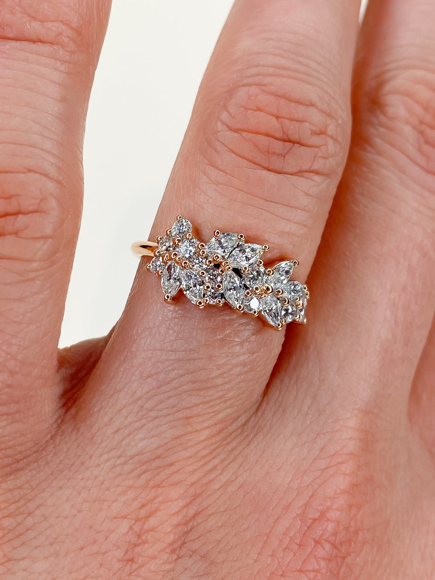 0.92 TCW Marquise & Round Shaped Cluster Moissanite Wedding Band