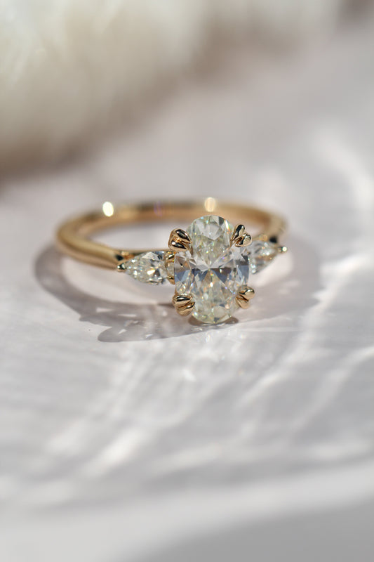 Marquise Shaped Three Stone Lab Grown Diamond Engagement Ring