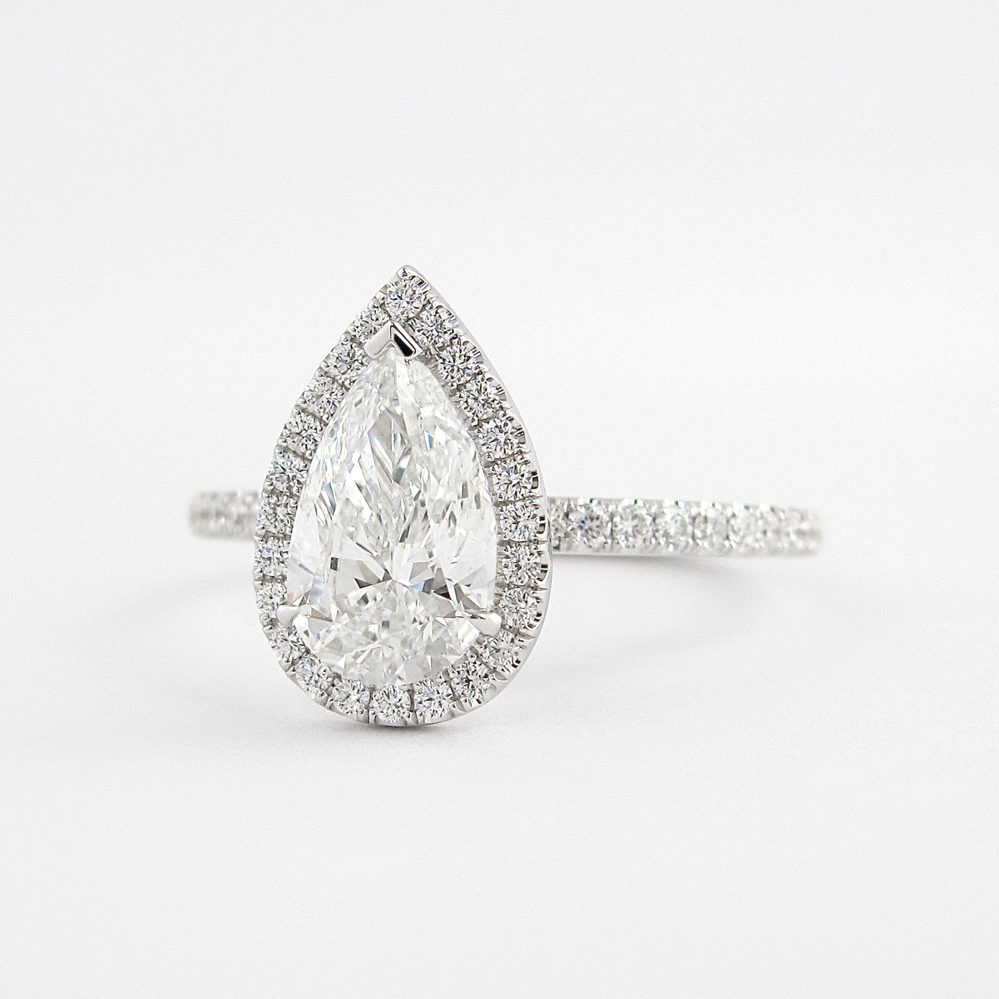 1.5 CT Pear Cut Halo Style Moissanite Engagement Ring 5
