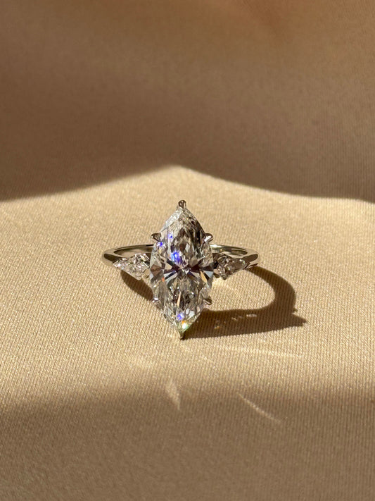 Marquise Shaped Three Stone Lab Grown Diamond Engagement Ring