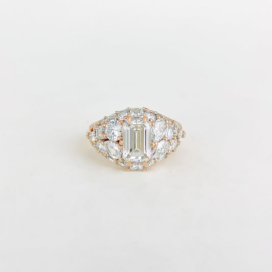1.30 CT Emerald Shaped Cluster Moissanite Engagement Ring