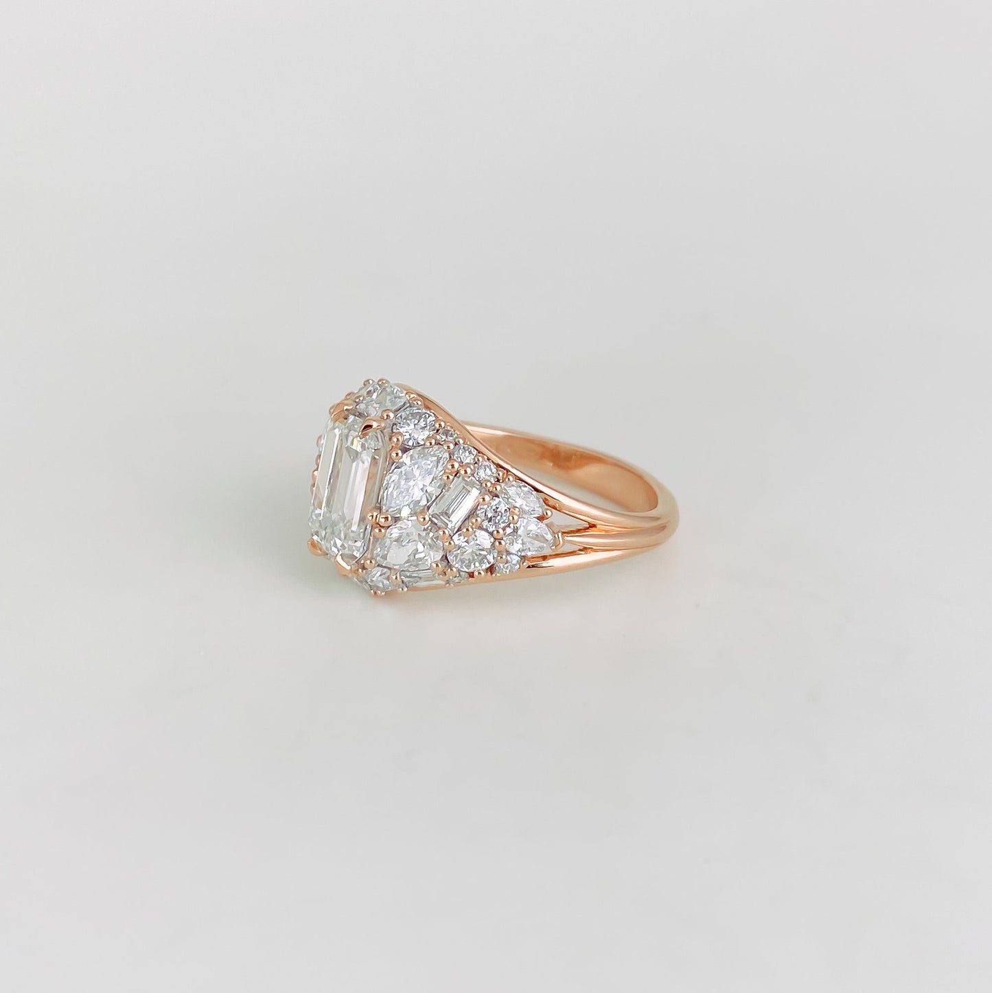 1.30 CT Emerald Shaped Cluster Moissanite Engagement Ring