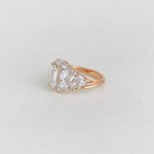 1.30 CT Emerald Shaped Cluster Moissanite Engagement Ring