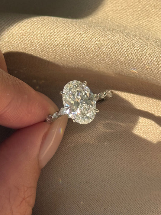 Marquise Shaped Three Stone Lab Grown Diamond Engagement Ring