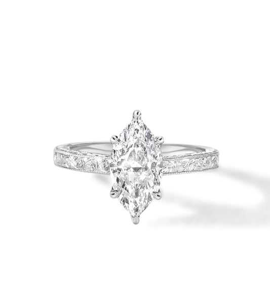 Marquise Shaped Three Stone Lab Grown Diamond Engagement Ring