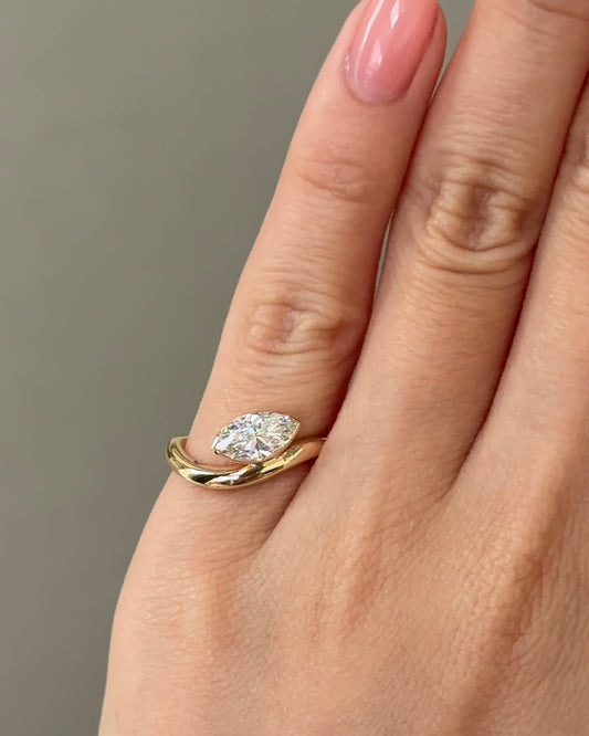 Marquise Shaped Three Stone Lab Grown Diamond Engagement Ring