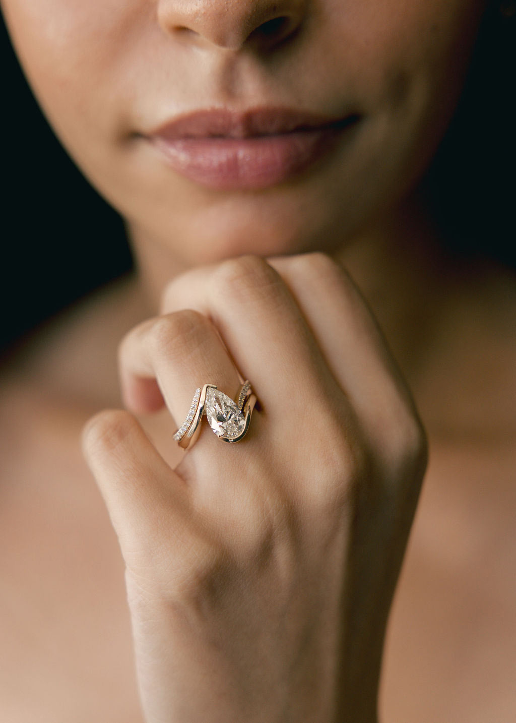 2.5 CT Pear Cut Solitaire Moissanite Ring With Wrap Pave Band